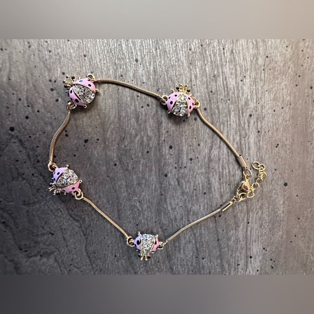 Pink and Gold Ladybug Bracelet